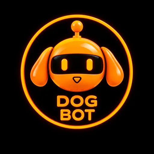 Dog Bot logo: orange robot dog with a visor